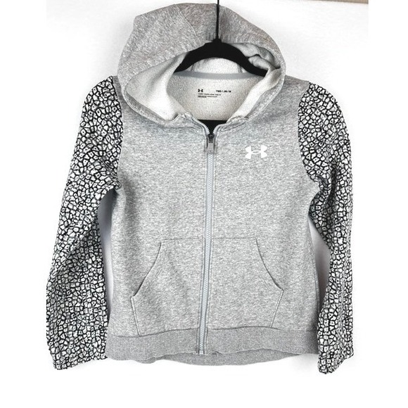 Under Armour Other - Under Armour Full Zip Hoodie Gray Animal Print Sleeves Kids Youth Medium YMD